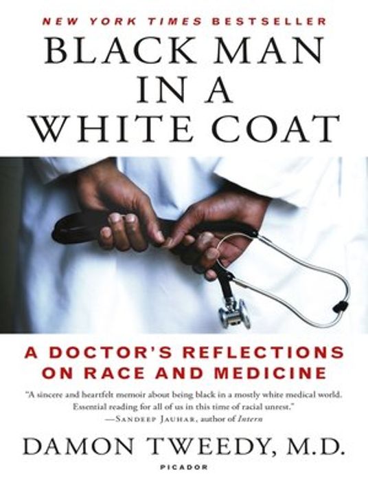 Cover Image: 'Black Man in a White Coat'. Black hands hold a stethoscope.